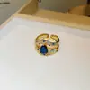 Anel Aberto de Camada Dupla Gota d'Água com Zircônia Nicho Personalidade de Alto Padrão Anel de Dedo Temperamento Versátil Joia de Mão Exquisita Atacado