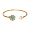 Pulsera Abierta de Zirconia y Perla Chapada en Oro Real de 18K, Pulsera Versátil de Nicho de Lujo Ligero, Joyería Exquisita de Alta Gama para Mujeres