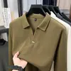 Camiseta de Manga Larga con Cuello de Tijera Estilo Old Money para Hombre, Nueva Camisa Polo Texturizada de Rayas Verticales Primavera/Otoño para Papá