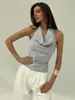 Camiseta Sexy de Cor Sólida com Gola Halter, Manga Curta Emagrecedora, Design Elegante sem Costas e Top sem Mangas Acinturado, Novo Estilo