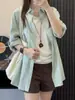 Camisa de linho roxa chique e bonita para mulheres, camisa de algodão-linho solta de verão com proteção solar de manga comprida, um top muito estiloso e etéreo