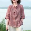 Camisa de solapa de jacquard para mujer, estilo retro, elegante y a la moda, de manga media, ajustada.