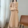 Conjunto de Suéter de Punto Grueso de Lana Pura con Cuello en V y Mangas Largas con Bordado 3D, Falda de Longitud Media, Nuevo Otoño/Invierno 2026