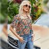 Top Elegante de Manga Curta para o Verão, Pulôver Preto Estampado Solto, Gola Quadrada, Roupa, Camiseta Simples Solta Estampada