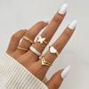 Anillo de Dedo de Aceite de Gota de Amor Nuevo Transfronterizo Juego de 5 Piezas Combinación Nicho Personalidad Geométrico Metal Oro Anillo para Mujer