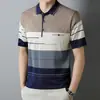 Camiseta de manga corta de verano para papá camisa polo a rayas para hombres de mediana edad cuello solapa casual holgada top para hombre venta al por mayor