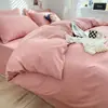 Juego de sábanas de color liso, lavado, minimalista, estilo japonés, amigable con la piel (incluye funda de edredón, sábana y sábana ajustable) - adecuado para dormitorios estudiantiles, juego de tres piezas