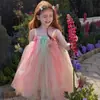 Vestido de Princesa de Malla Naranja para Niña 2025 Verano Nuevo Vestido TUTU Vestido Ponte Vestido de Playa Arcoíris