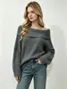 Suéter de Punto de Hombro Único Otoño e Invierno Europeo y Americano para Mujer Cuello Plegable Holgado Off-the-Shoulder Manga Larga Fábrica de Origen Venta al por Mayor