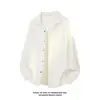 Jaqueta de camisa versátil com gola de lapela, camisa casual de manga comprida, camisa casual de outono simples de cor sólida e corte solto para homens