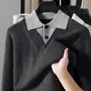 Suéter de Punto Falso de Dos Piezas con Cuello en V para Hombre, Otoño/Invierno 2026 Casual Versátil Holgado de Punto Grueso