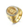 Joias Transfronteiriças Estilo Europeu e Americano, Cruz com Retrato Retro com Diamantes, Anel de Aço Inoxidável, Joia de Mão Banhada a Ouro 18K