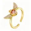 Anillo Mariposa Abierto Ajustable de Circonia Venta Caliente Europea y Americana Anillo de Dedo Flor Dulce Lindo para Mujer Chapado en Cobre Oro Real 18K