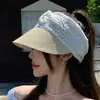 Nuevo Sombrero Visera Rayado de Retazos de Paja Estilo Coreano para Mujer, Sombrero de Sol Transpirable para Proteger del Sol en Verano que Hace que la Cara Parezca Más Pequeña