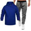 Conjunto Esportivo Masculino 220g com Capuz Cor Sólida Pulôver Duas Peças: Moletom com Capuz, Moletom e Calça de Moletom