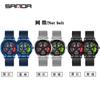 Sanda Novo relógio de roda moderno e estiloso, mostrador oco personalizado, relógio masculino 1070, pulseira de aço, relógio de quartzo casual
