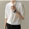 Camisa de Manga Corta de Seda Helada con Cuello Alto Fino de Verano para Hombre Estilo Temperamento de Moda Marca Nueva Estilo Chino Estilo Ligeramente Maduro Camisa de Cinco Puntos a Medio Botón de Negocios