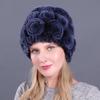 2019 inverno senhoras novo chapéu de pele moda coreano inverno grosso quente chapéu de pele de coelho rex chapéu cheio de flores