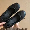 Versão em Pele de Ovelha~Sapatilhas de Ballet Francesas para Mulheres, Sapatos Rasos Pretos de Bico Arredondado com Laço, Couro Genuíno, Adequados para Saias, Sapatos de Vovó