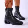Botas Finas de Salto Médio com Bico Quadrado Emagrecedoras para Mulheres 2025 Inverno Novo Comércio Exterior Tamanho Grande Salto de Formato Especial Botas da Moda Atacado Estoque Pronto