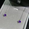 Brincos de ametista natural pura cor super barra cristal roxo sonho misterioso limpo 5*5mms925 prata esterlina incrustada