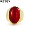 R0021-HK03 Anillo Retro Elegante de Acero de Titanio con Gema para Hombres y Mujeres Anillo de Joyería Simple de Moda Retro Anillo