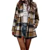 2026 Comercio Exterior Transfronterizo Otoño/Invierno Europeo y Americano para Mujer Cárdigan de Lana Holgado con Estampado de Cuadros Manga Larga Bolsillo