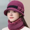 Chapéu de Lã de Inverno para Meia-Idade e Idosos Mulher Chapéu de Lã para Senhora Idosa Avó Aba Larga à Prova de Vento Quente Chapéu de Pescador Chapéu de Lã Tricotado com Pelo de Coelho
