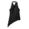 Comercio Exterior al por Mayor Top de Encaje con Cuello Halter Estilo Europeo y Americano 5919204 Falda con Textura de Satén de Seda 5919204