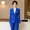 Traje Profesional de Mujer para Otoño 2026, Manga Larga, Azul Cielo, Dos Botones, para Entrevistas de Trabajo, Ropa Formal, Uniforme de Trabajo para Recepción de Hotel