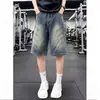 Shorts de pierna ancha lavados con efecto desgastado, estilo americano, de verano, con bolsillos grandes para hombre, shorts de trabajo holgados vintage