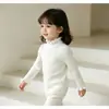 Camiseta de malha com gola alta franzida para meninas, top interno canelado para crianças primavera e outono, camisa slim de manga longa para bebê