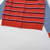 Ropa de Mujer al por Mayor Transfronteriza Verano Nuevo Estilo Europeo y Americano Manga Larga Cuello Redondo Rayas Tejido Bloques de Color Versátil Top