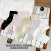 Calcetines para Mujer, Calcetines de Media Pantorrilla para Primavera y Verano, Estilo Coreano con Estampado Floral de Puntos, Transpirables, Antibacterianos, Anti-Olor, Lindos Calcetines de Algodón con Encaje