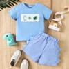Conjunto de Verano para Niños Camiseta de Manga Corta con Estampado de Dinosaurios de Dibujos Animados y Pantalones Cortos a Rayas Conjunto de 2 Piezas Atuendo Casual para Bebé