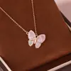 Collar de Mariposa de Cristal Rosa Tichia Toma Real para Mujer Plata de Ley S925 Único Dulce Moda Versátil Cadena para Clavícula de Mariposa de la Suerte