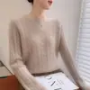 Suéter Feminino de Tricô Trançado com Gola Redonda Outono/Inverno 2026, Cor Sólida, Simples, Casual, Caimento Solto, Blusa Básica Feminina
