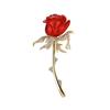 Broche de Rosa Roja Diamante y Óleo Pintado Corsage para Traje Abrigo Pin Fijo para Ropa Accesorios de Moda de Alta Gama para Mujer