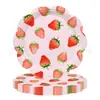 Novo prato de papel de renda de morango de frutas, toalha de mesa de morango vermelho de desenho animado, conjunto de decoração de louças infantis