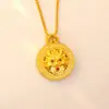 Tienda de Oro Mismo Estilo Oro Arena Diamante Incrustado Moneda de Cobre Bestia Auspiciosa Colgante Estilo Retro para Mujer Moda Hueco Redondo Collar Suministro en Vivo