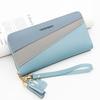 Carteira Simples Feminina Estilo Coreano Longa com Zíper com Combinação de Cores em Couro Carteira da Moda Porta-Moedas Porta-Cartões Bolsa de Mão