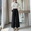 Pantalones de trabajo de algodón lavado color café de pierna ancha para mujer, nuevo estilo otoño e invierno, pantalones casuales cropped adelgazantes para figuras petite