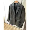Blazer Oversized de Ante Semi-Curtido Importado para Otoño e Invierno Chaqueta Casual de Cuero Genuino para Mujer