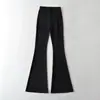 Calça Feminina Casual Justa Elástica Lisa Cor Sólida Verão 2022 Novo Estilo Europeu e Americano Sexy Pura Cintura Alta Flare