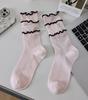 Calcetines de encaje tipo pastel coreano Calcetines hasta la pantorrilla para mujer de color liso sin costuras, retazos, rayas verticales, finos, modernos, de pasarela, holgados