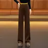 Pantalones de pierna ancha de acetato y cachemira a la moda para mujer, engrosados y cálidos para otoño e invierno, pantalones de pierna recta de mezcla de lana, de cintura alta, adelgazantes y casuales