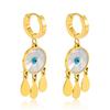 Pendientes de acero inoxidable con borlas y forma de ojo de diablo, redondos, de oro de 18 quilates y concha, sencillos y exagerados.