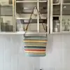 Bolso Tejido de Alta Gama con Rayas de Color Contrastante Transfronterizo de Gran Capacidad para un Solo Hombro, Bolso de Axila, Estilo Occidental Casual, Bolso Tipo Cubo, Bolso Cruzado