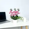 Maceta de Estilo Europeo con Rayas Verticales con Tres Tallos y Nueve Orquídeas Mariposa, Planta de Flores Artificiales para Decoración de Hogar, Balcón y Jardín, Maceta Pequeña