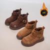 Botas de Menina 2025 Inverno Novo Estilo Forradas com Lã Botas Curtas Birkenstock Infantil Botas da Moda Estilo Britânico Sapatos de Princesa